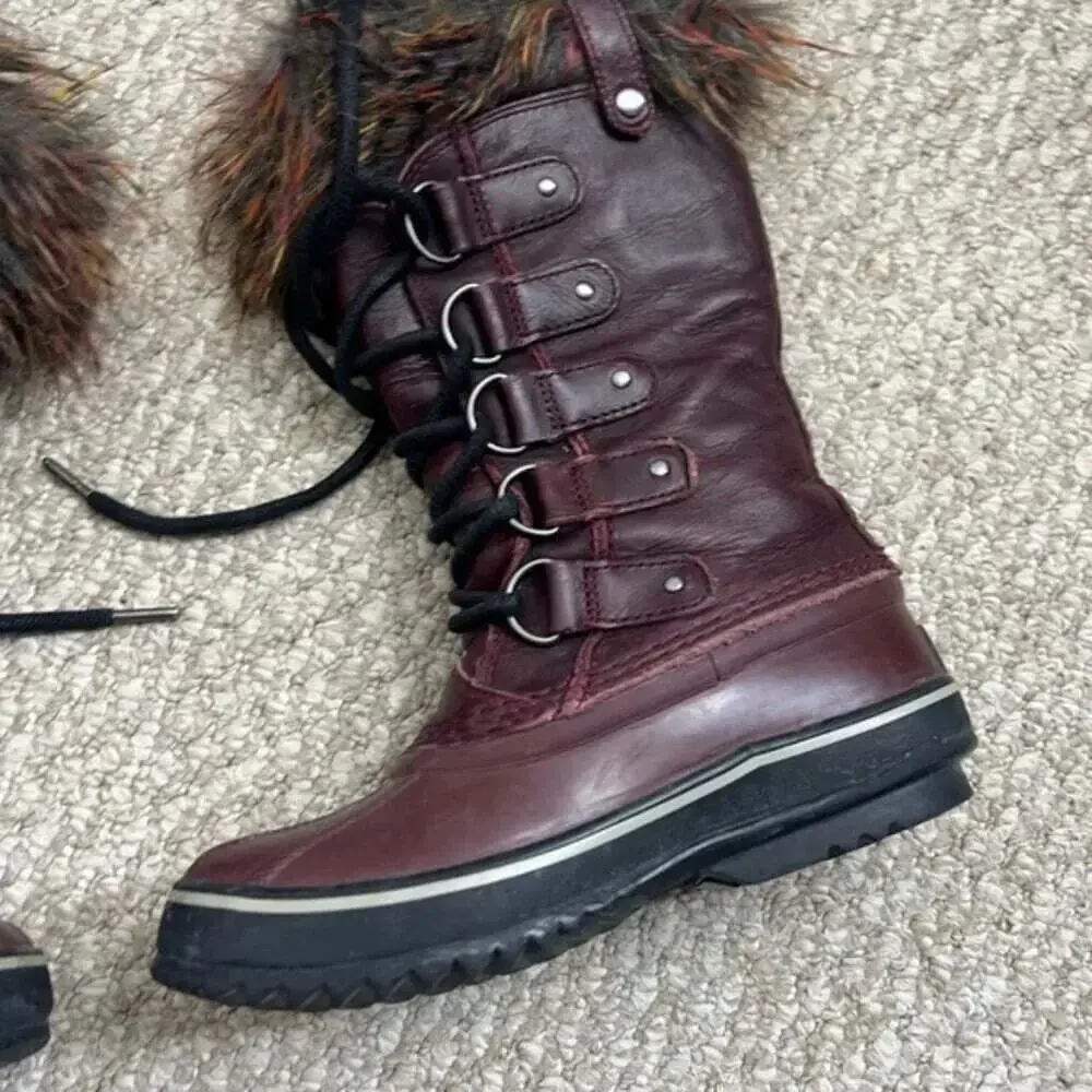 Sorel Joan of Arctic Faux Fur Waterproof Snow Boots in Red  Wood